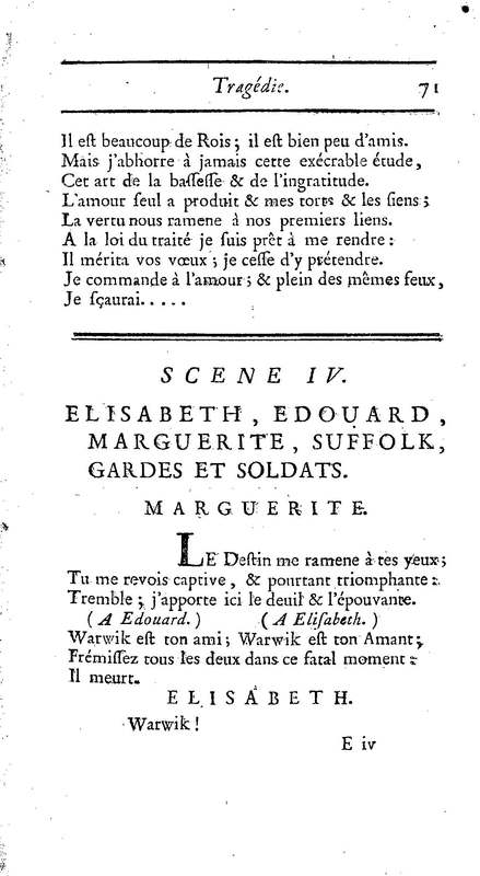 Comte de Warwik [sic] (Le), tragédie par M. de La Harpe, représentée pour la première fois par les Comédiens françois ordinaires du Roi, le 7 novembre 1763