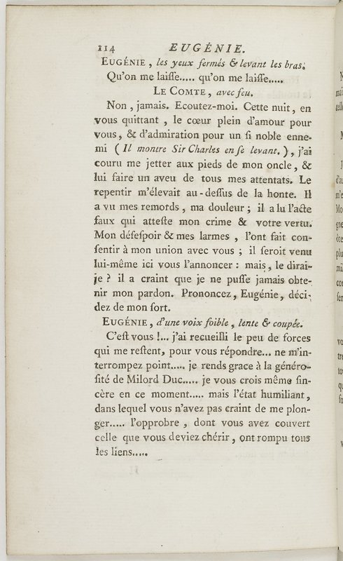 Eugénie, drame en cinq actes en prose, enrichi de figures en taille-douce ; avec un Essai sur le drame sérieux Eugénie, drame en cinq actes en prose, enrichi de figures en taille-douce ; avec un Essai sur le drame sérieux
