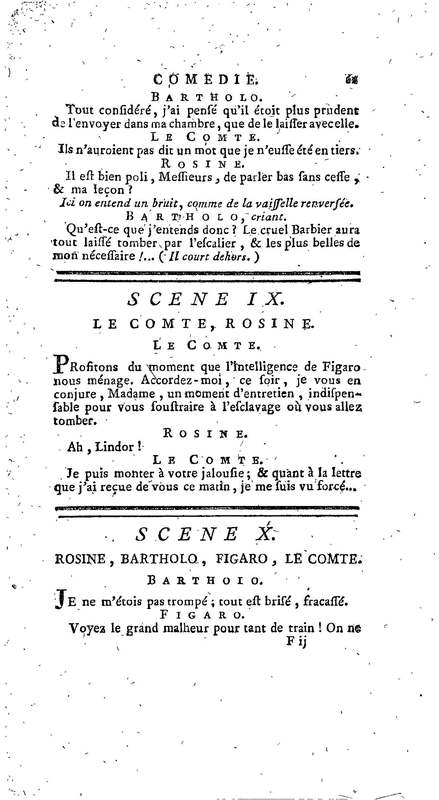Barbier de Séville, ou la Précaution inutile (Le), comédie en quatre actes, par M. de Beaumarchais, représentée sur le théâtre de la Comédie Française le 23 février 1775 (avec une Lettre modérée sur la chute et la critique du Barbier de Séville)