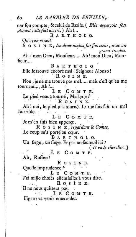 Barbier de Séville, ou la Précaution inutile (Le ), comédie en quatre actes, par M. de Beaumarchais, représentée sur le théâtre de la Comédie Française le 23 février 1775 (avec une Lettre modérée sur la chute et la critique du Barbier de Séville)