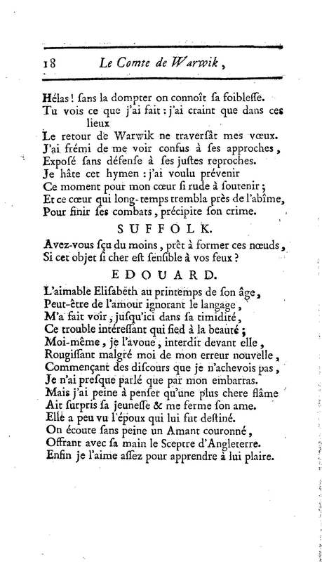 Comte de Warwik [sic] (Le), tragédie par M. de La Harpe, représentée pour la première fois par les Comédiens françois ordinaires du Roi, le 7 novembre 1763
