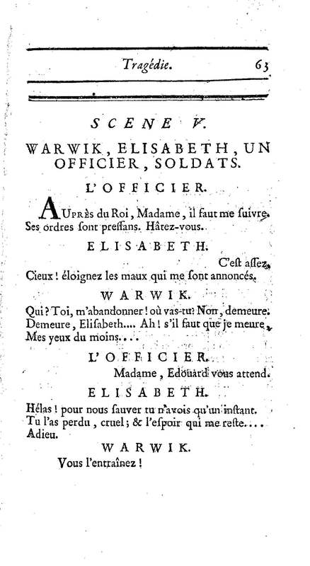 Comte de Warwik [sic] (Le), tragédie par M. de La Harpe, représentée pour la première fois par les Comédiens françois ordinaires du Roi, le 7 novembre 1763
