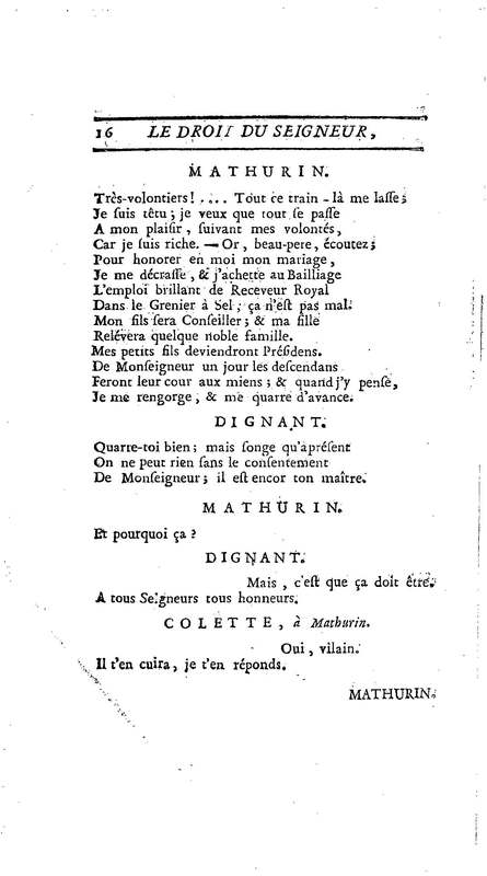 Droit du Seigneur (Le),comédie en vers par M. de Voltaire. Représentée pour la première fois, sous le titre de L'Écueil du sage, par les Comédiens françois ordinaires du Roi, le 18 janvier 1762,