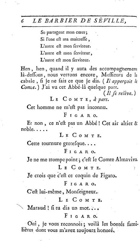 Barbier de Séville, ou la Précaution inutile (Le), comédie en quatre actes, par M. de Beaumarchais, représentée sur le théâtre de la Comédie Française le 23 février 1775 (avec une Lettre modérée sur la chute et la critique du Barbier de Séville)