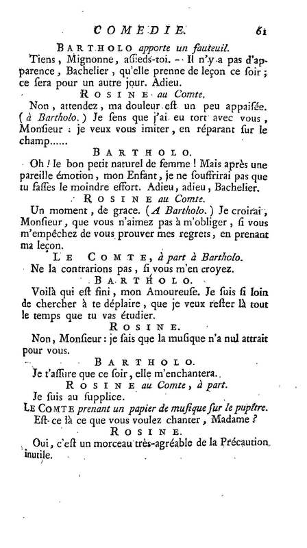 Barbier de Séville, ou la Précaution inutile (Le ), comédie en quatre actes, par M. de Beaumarchais, représentée sur le théâtre de la Comédie Française le 23 février 1775 (avec une Lettre modérée sur la chute et la critique du Barbier de Séville) Barbier de Séville, ou la Précaution inutile (Le ), comédie en quatre actes, par M. de Beaumarchais, représentée sur le théâtre de la Comédie Française le 23 février 1775 (avec une Lettre modérée sur la chute et la critique du Barbier de Séville)