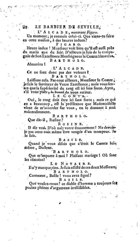 Barbier de Séville, ou la Précaution inutile (Le), comédie en quatre actes, par M. de Beaumarchais, représentée sur le théâtre de la Comédie Française le 23 février 1775 (avec une Lettre modérée sur la chute et la critique du Barbier de Séville)