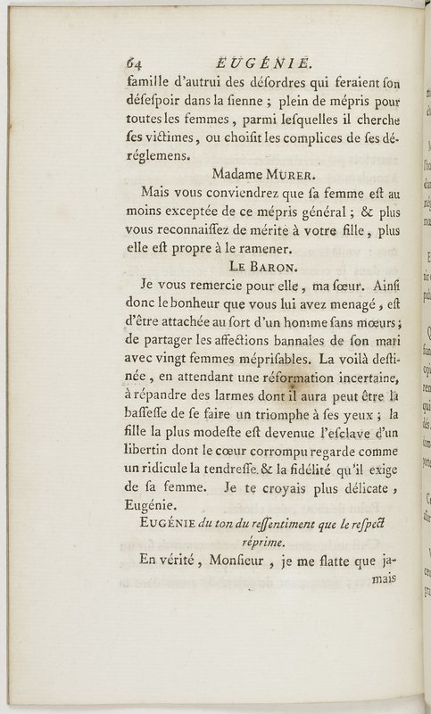 Eugénie, drame en cinq actes en prose, enrichi de figures en taille-douce ; avec un Essai sur le drame sérieux Eugénie, drame en cinq actes en prose, enrichi de figures en taille-douce ; avec un Essai sur le drame sérieux