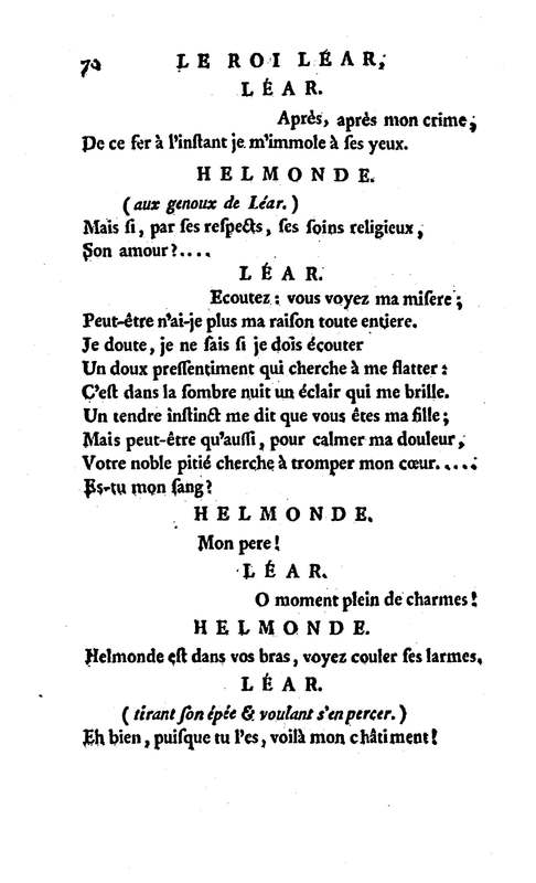 Roi Lear (Le), tragédie en cinq actes, par M. Ducis, représentée à Versailles le 16 janvier 1783 ; et à Paris, le 26 du même mois, par les Comédiens français Roi Lear (Le), tragédie en cinq actes, par M. Ducis, représentée à Versailles le 16 janvier 1783 ; et à Paris, le 26 du même mois, par les Comédiens français