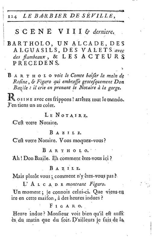 Barbier de Séville, ou la Précaution inutile (Le), comédie en quatre actes, par M. de Beaumarchais, représentée sur le théâtre de la Comédie Française le 23 février 1775 (avec une Lettre modérée sur la chute et la critique du Barbier de Séville)