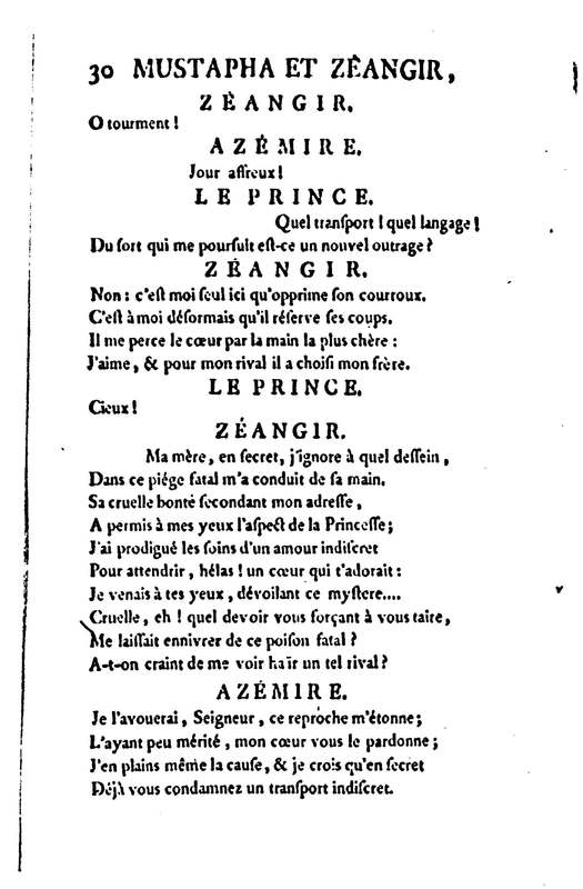 Mustapha et Zéangir, tragédie en cinq actes et en vers, représentée sur le théâtre de Fontainebleau, devant Leurs Majestés, le 1er novembre 1776 Mustapha et Zéangir, tragédie en cinq actes et en vers, représentée sur le théâtre de Fontainebleau, devant Leurs Majestés, le 1er novembre 1776