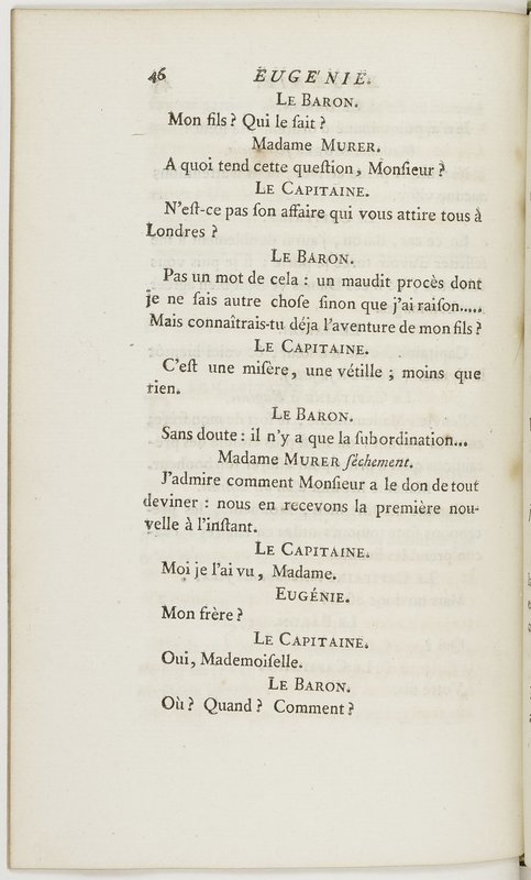 Eugénie, drame en cinq actes en prose, enrichi de figures en taille-douce ; avec un Essai sur le drame sérieux Eugénie, drame en cinq actes en prose, enrichi de figures en taille-douce ; avec un Essai sur le drame sérieux