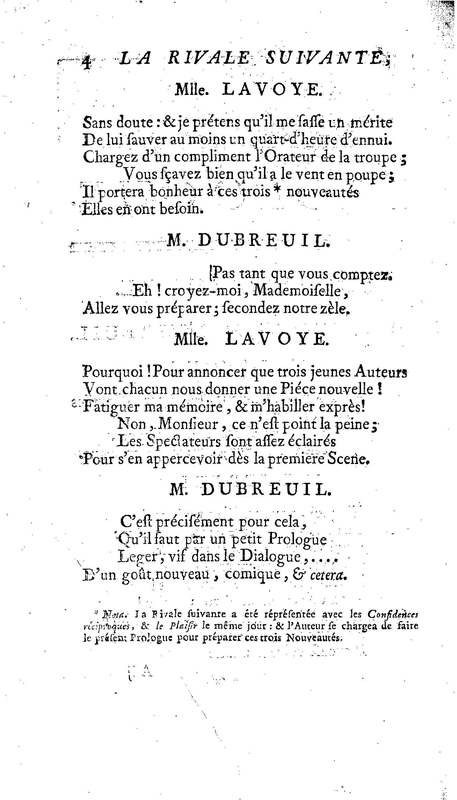 Rivale suivante (La), comédie en un acte en vers, précédée d'un prologue, par M. Rousseau