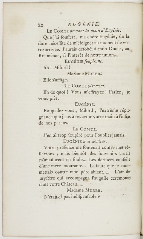 Eugénie, drame en cinq actes en prose, enrichi de figures en taille-douce ; avec un Essai sur le drame sérieux Eugénie, drame en cinq actes en prose, enrichi de figures en taille-douce ; avec un Essai sur le drame sérieux