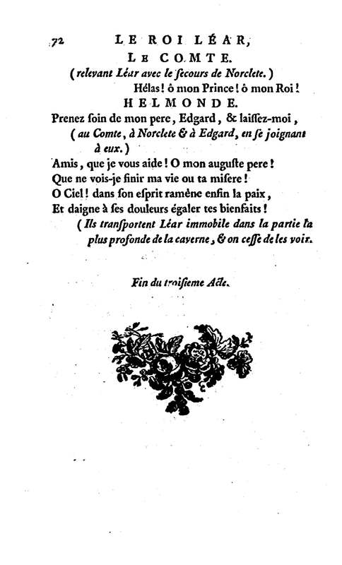 Roi Lear (Le), tragédie en cinq actes, par M. Ducis, représentée à Versailles le 16 janvier 1783 ; et à Paris, le 26 du même mois, par les Comédiens français Roi Lear (Le), tragédie en cinq actes, par M. Ducis, représentée à Versailles le 16 janvier 1783 ; et à Paris, le 26 du même mois, par les Comédiens français