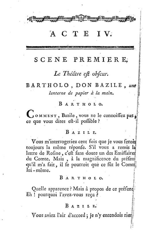 Barbier de Séville, ou la Précaution inutile (Le), comédie en quatre actes, par M. de Beaumarchais, représentée sur le théâtre de la Comédie Française le 23 février 1775 (avec une Lettre modérée sur la chute et la critique du Barbier de Séville)