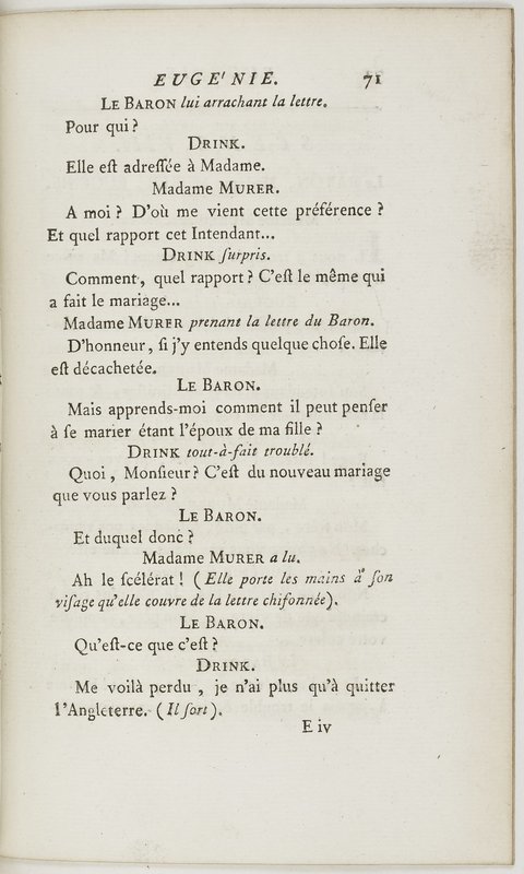 Eugénie, drame en cinq actes en prose, enrichi de figures en taille-douce ; avec un Essai sur le drame sérieux Eugénie, drame en cinq actes en prose, enrichi de figures en taille-douce ; avec un Essai sur le drame sérieux