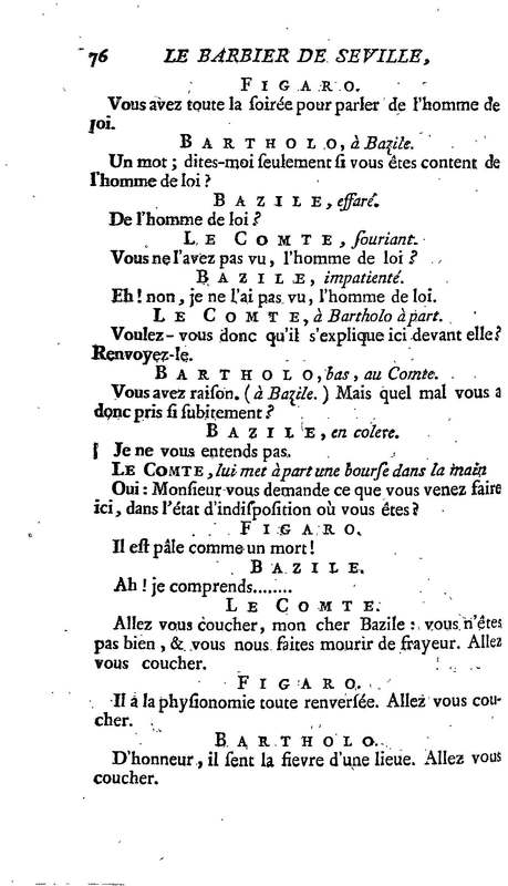 Barbier de Séville, ou la Précaution inutile (Le ), comédie en quatre actes, par M. de Beaumarchais, représentée sur le théâtre de la Comédie Française le 23 février 1775 (avec une Lettre modérée sur la chute et la critique du Barbier de Séville)