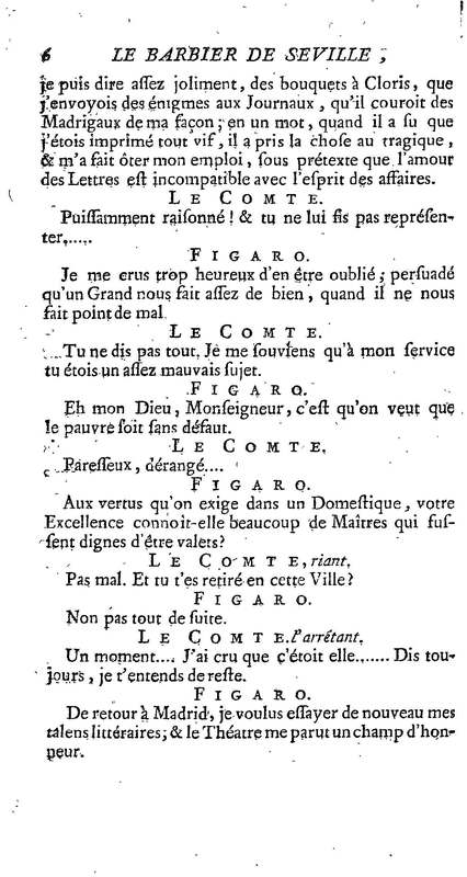 Barbier de Séville, ou la Précaution inutile (Le ), comédie en quatre actes, par M. de Beaumarchais, représentée sur le théâtre de la Comédie Française le 23 février 1775 (avec une Lettre modérée sur la chute et la critique du Barbier de Séville)