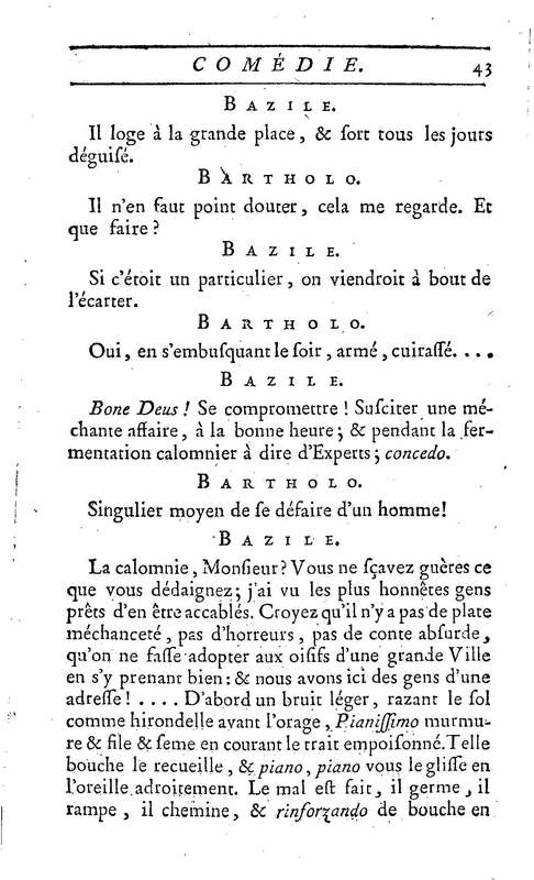 Barbier de Séville, ou la Précaution inutile (Le), comédie en quatre actes, par M. de Beaumarchais, représentée sur le théâtre de la Comédie Française le 23 février 1775 (avec une Lettre modérée sur la chute et la critique du Barbier de Séville)