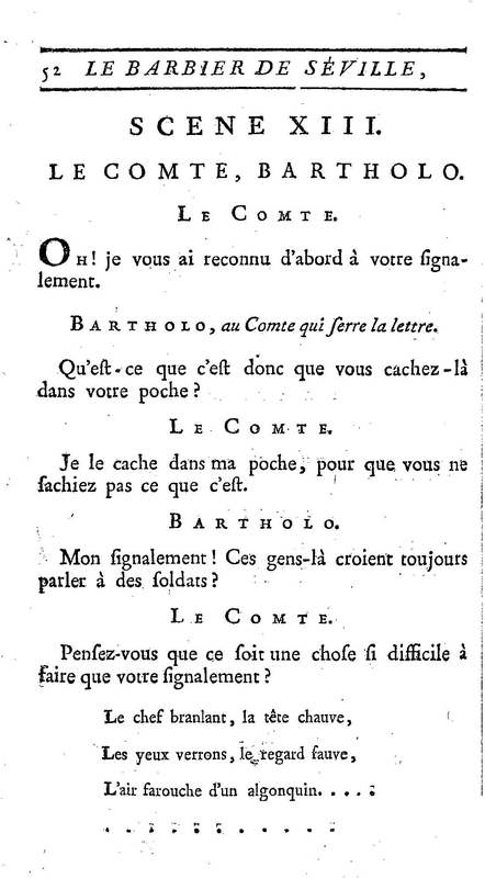 Barbier de Séville, ou la Précaution inutile (Le), comédie en quatre actes, par M. de Beaumarchais, représentée sur le théâtre de la Comédie Française le 23 février 1775 (avec une Lettre modérée sur la chute et la critique du Barbier de Séville)