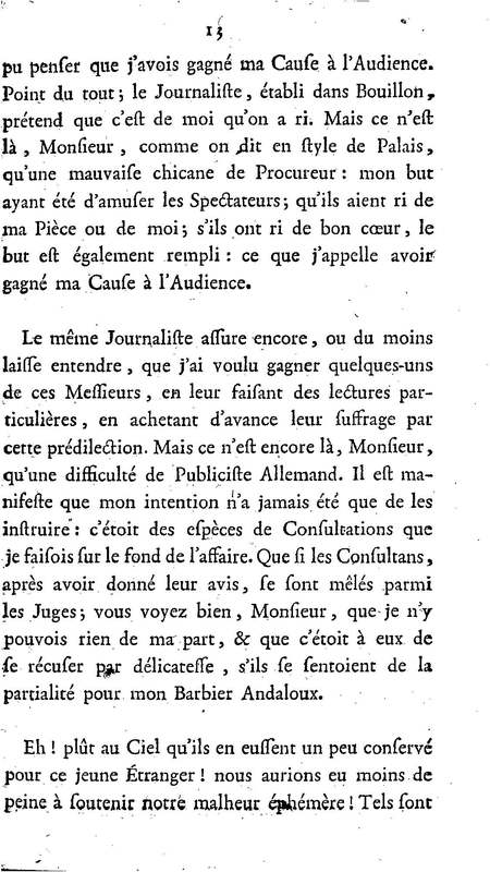 Barbier de Séville, ou la Précaution inutile (Le), comédie en quatre actes, par M. de Beaumarchais, représentée sur le théâtre de la Comédie Française le 23 février 1775 (avec une Lettre modérée sur la chute et la critique du Barbier de Séville)