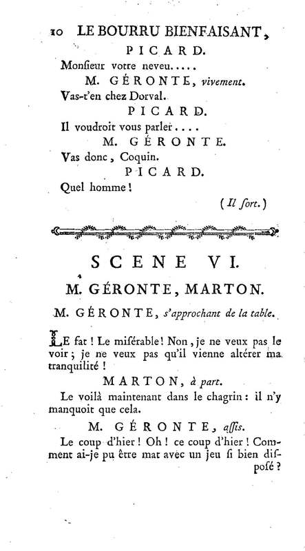 Bourru bienfaisant (Le), comédie en trois actes et en prose, de M. Goldoni, représentée à la cour le 5 novembre 1771, et représentée pour la première fois par les Comédiens français ordinaires du Roi le 4 novembre 1771