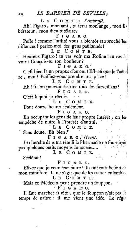Barbier de Séville, ou la Précaution inutile (Le ), comédie en quatre actes, par M. de Beaumarchais, représentée sur le théâtre de la Comédie Française le 23 février 1775 (avec une Lettre modérée sur la chute et la critique du Barbier de Séville)