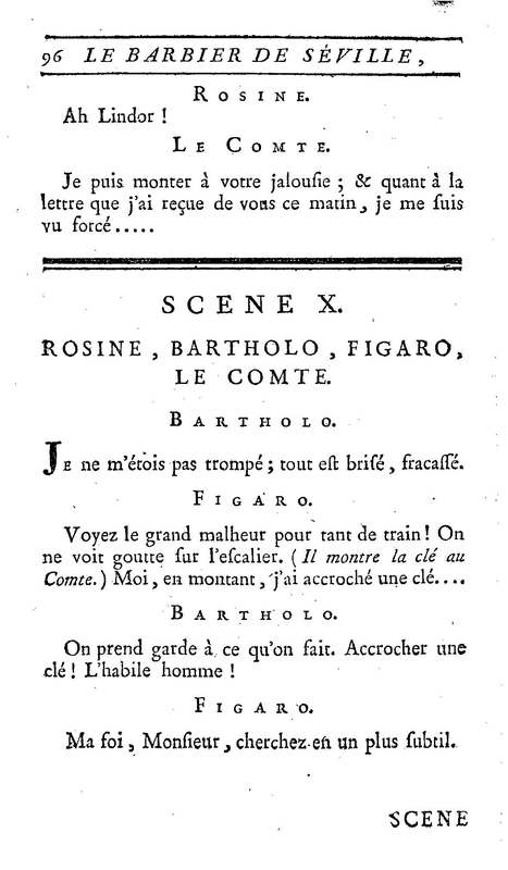 Barbier de Séville, ou la Précaution inutile (Le), comédie en quatre actes, par M. de Beaumarchais, représentée sur le théâtre de la Comédie Française le 23 février 1775 (avec une Lettre modérée sur la chute et la critique du Barbier de Séville)