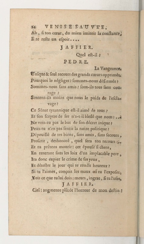 Venise sauvée, tragedie. Représentée par les Comédiens françois, le 5 décembre 1746… [Seconde édition]