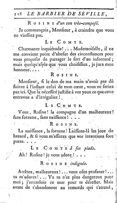 Barbier de Séville, ou la Précaution inutile (Le), comédie en quatre actes, par M. de Beaumarchais, représentée sur le théâtre de la Comédie Française le 23 février 1775 (avec une Lettre modérée sur la chute et la critique du Barbier de Séville)