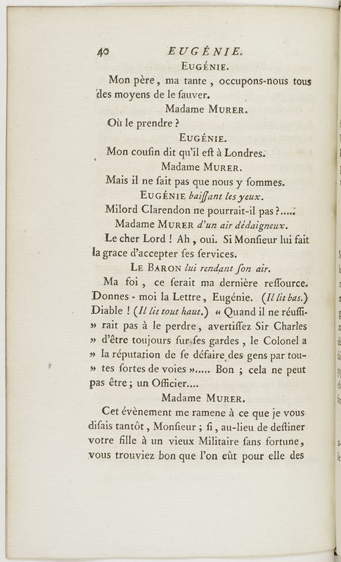 Eugénie, drame en cinq actes en prose, enrichi de figures en taille-douce ; avec un Essai sur le drame sérieux Eugénie, drame en cinq actes en prose, enrichi de figures en taille-douce ; avec un Essai sur le drame sérieux