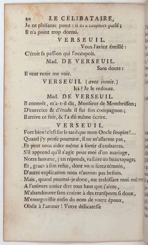 Célibataire (Le), comédie en cinq actes et en vers, représentée pour la première fois par les Comédiens françois, le 20 septembre 1775