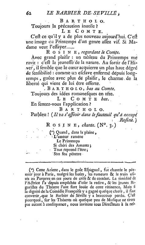Barbier de Séville, ou la Précaution inutile (Le ), comédie en quatre actes, par M. de Beaumarchais, représentée sur le théâtre de la Comédie Française le 23 février 1775 (avec une Lettre modérée sur la chute et la critique du Barbier de Séville)