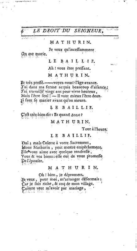 Droit du Seigneur (Le),comédie en vers par M. de Voltaire. Représentée pour la première fois, sous le titre de L'Écueil du sage, par les Comédiens françois ordinaires du Roi, le 18 janvier 1762,