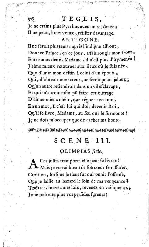 Téglis, tragédie représentée pour la première fois par les Comédiens ordinaires du Roi, le 19 septembre 1735
