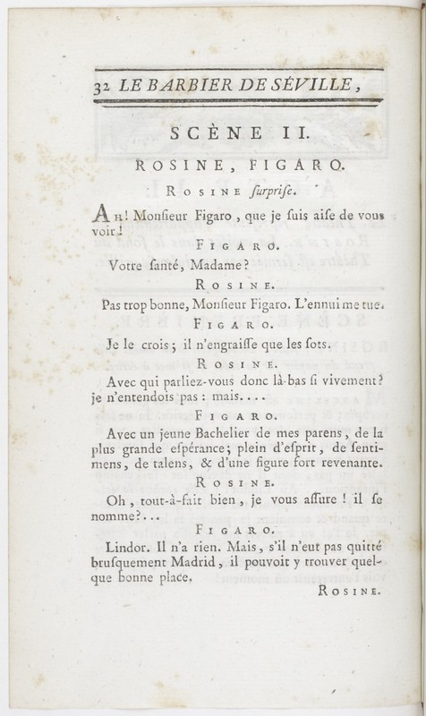 Barbier de Séville, ou la Précaution inutile (Le), comédie en quatre actes ; par M. de Beaumarchais ; représentée & tombée sur le théâtre de la Comédie Françoise aux Tuileries, le 23 de février 1775