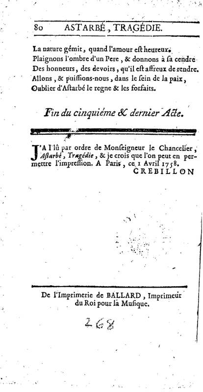 Astarbé, tragédie, par M. Colardeau. Représentée pour la première fois par les Comédiens françois ordinaires du Roi, le 27 février 1758 Astarbé, tragédie, par M. Colardeau. Représentée pour la première fois par les Comédiens françois ordinaires du Roi, le 27 février 1758