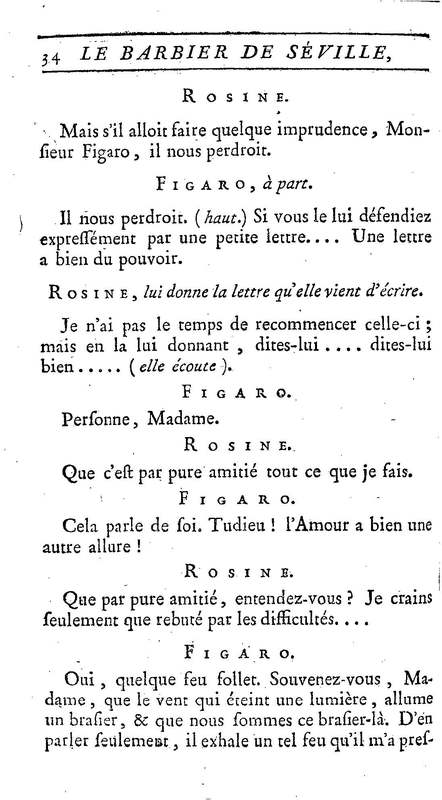 Barbier de Séville, ou la Précaution inutile (Le), comédie en quatre actes, par M. de Beaumarchais, représentée sur le théâtre de la Comédie Française le 23 février 1775 (avec une Lettre modérée sur la chute et la critique du Barbier de Séville)