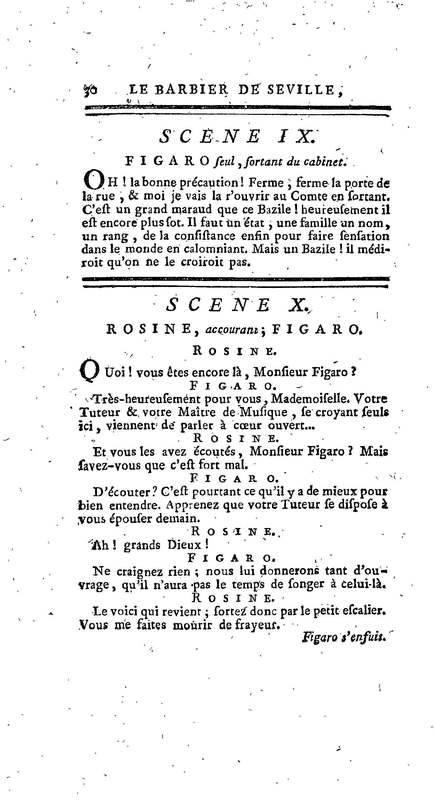 Barbier de Séville, ou la Précaution inutile (Le), comédie en quatre actes, par M. de Beaumarchais, représentée sur le théâtre de la Comédie Française le 23 février 1775 (avec une Lettre modérée sur la chute et la critique du Barbier de Séville)