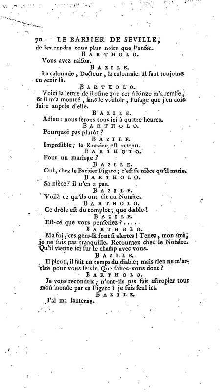 Barbier de Séville, ou la Précaution inutile (Le), comédie en quatre actes, par M. de Beaumarchais, représentée sur le théâtre de la Comédie Française le 23 février 1775 (avec une Lettre modérée sur la chute et la critique du Barbier de Séville)