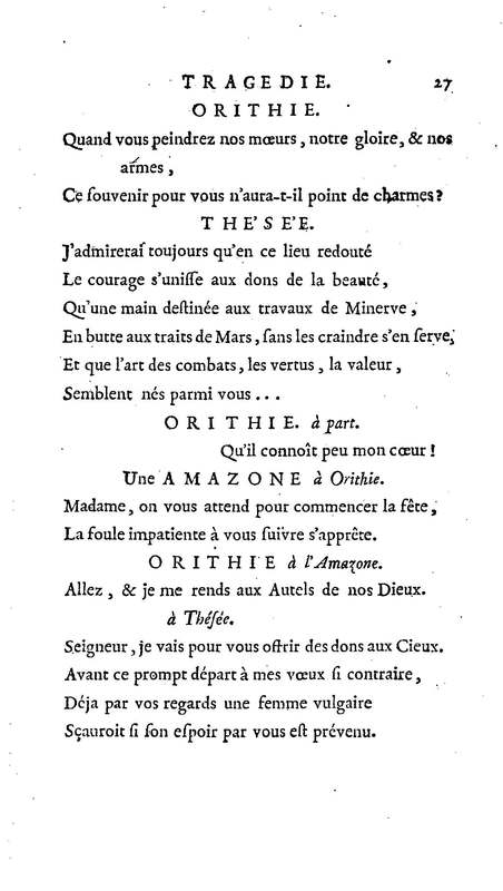 Amazones (Les), tragédie en cinq actes, par madame du Boccage, représentée par les Comédiens ordinaires du Roy, aux mois de juillet et d'août 1749