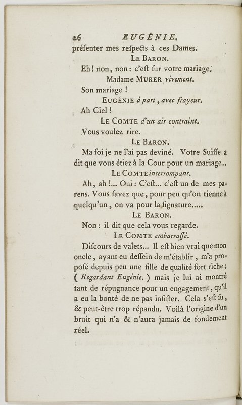 Eugénie, drame en cinq actes en prose, enrichi de figures en taille-douce ; avec un Essai sur le drame sérieux Eugénie, drame en cinq actes en prose, enrichi de figures en taille-douce ; avec un Essai sur le drame sérieux