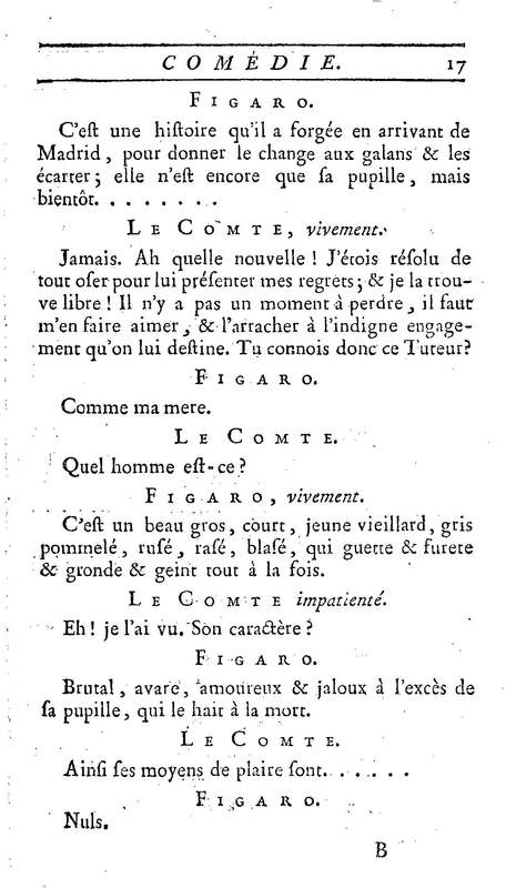 Barbier de Séville, ou la Précaution inutile (Le), comédie en quatre actes, par M. de Beaumarchais, représentée sur le théâtre de la Comédie Française le 23 février 1775 (avec une Lettre modérée sur la chute et la critique du Barbier de Séville)