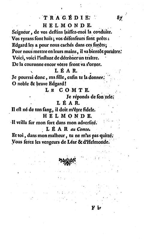 Roi Lear (Le), tragédie en cinq actes, par M. Ducis, représentée à Versailles le 16 janvier 1783 ; et à Paris, le 26 du même mois, par les Comédiens français Roi Lear (Le), tragédie en cinq actes, par M. Ducis, représentée à Versailles le 16 janvier 1783 ; et à Paris, le 26 du même mois, par les Comédiens français