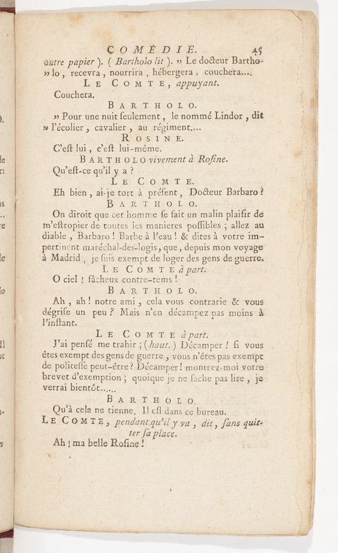 Barbier de Séville, ou la Précaution inutile (Le), comédie en quatre actes, par M. de Beaumarchais, représentée sur le théâtre de la Comédie Française le 23 février 1775 (avec une Lettre modérée sur la chute et la critique du Barbier de Séville)