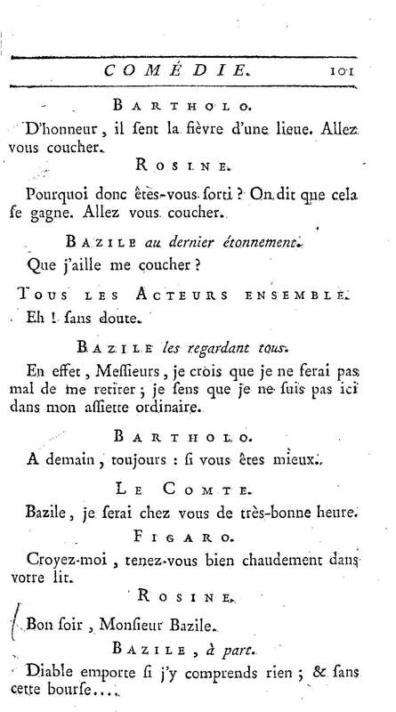 Barbier de Séville, ou la Précaution inutile (Le), comédie en quatre actes, par M. de Beaumarchais, représentée sur le théâtre de la Comédie Française le 23 février 1775 (avec une Lettre modérée sur la chute et la critique du Barbier de Séville)