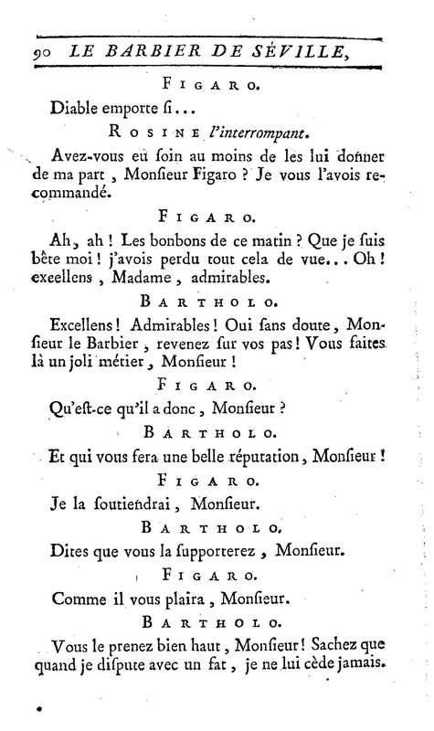 Barbier de Séville, ou la Précaution inutile (Le), comédie en quatre actes, par M. de Beaumarchais, représentée sur le théâtre de la Comédie Française le 23 février 1775 (avec une Lettre modérée sur la chute et la critique du Barbier de Séville)