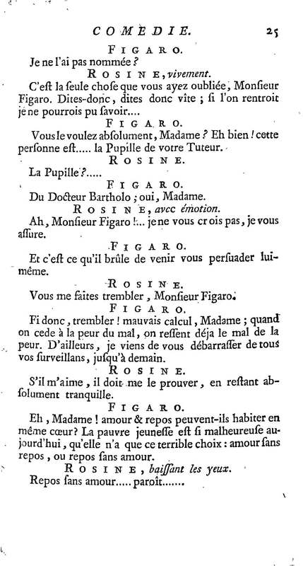 Barbier de Séville, ou la Précaution inutile (Le ), comédie en quatre actes, par M. de Beaumarchais, représentée sur le théâtre de la Comédie Française le 23 février 1775 (avec une Lettre modérée sur la chute et la critique du Barbier de Séville)