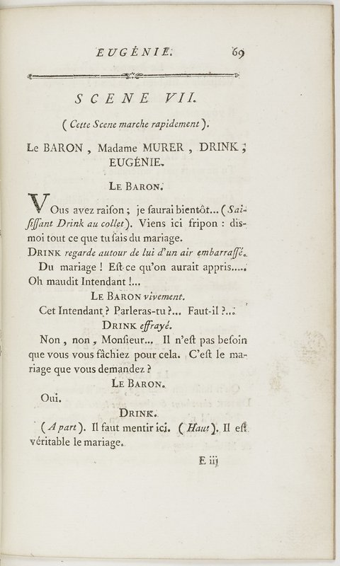 Eugénie, drame en cinq actes en prose, enrichi de figures en taille-douce ; avec un Essai sur le drame sérieux Eugénie, drame en cinq actes en prose, enrichi de figures en taille-douce ; avec un Essai sur le drame sérieux