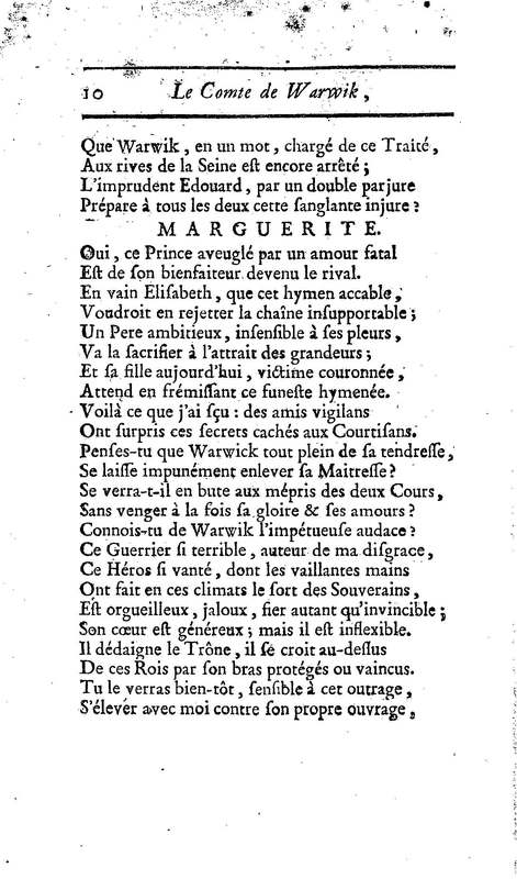 Comte de Warwik [sic] (Le), tragédie par M. de La Harpe, représentée pour la première fois par les Comédiens françois ordinaires du Roi, le 7 novembre 1763